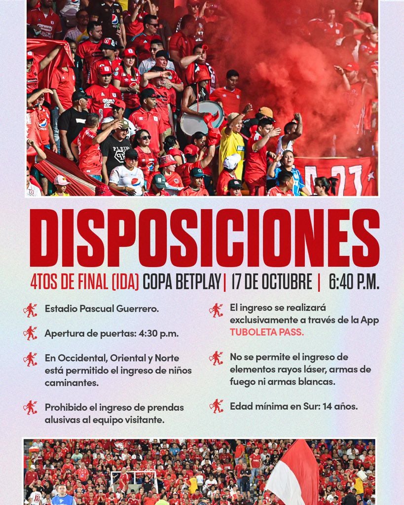 Estas son las medidas a tener en cuenta para los asistentes al estadio Pascual Guerrero en el clásico Deportivo Cali vs. América de Cali - crédito América de Cali