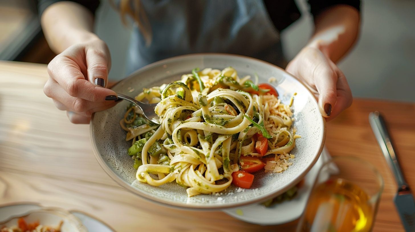 Preparación de pasta italiana, queso parmesano, albahaca fresca, cocina gourmet, elaboración artesanal - (Imagen Ilustrativa Infobae)