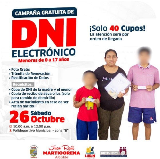 Esta es una gran oportunidad para la identificación de los menores - Créditos: Municipalidad de Lurín.