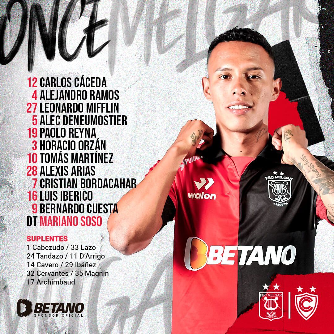 Melgar vs Cienciano: alineación del 'rojinegro' para el duelo por la Liga 1