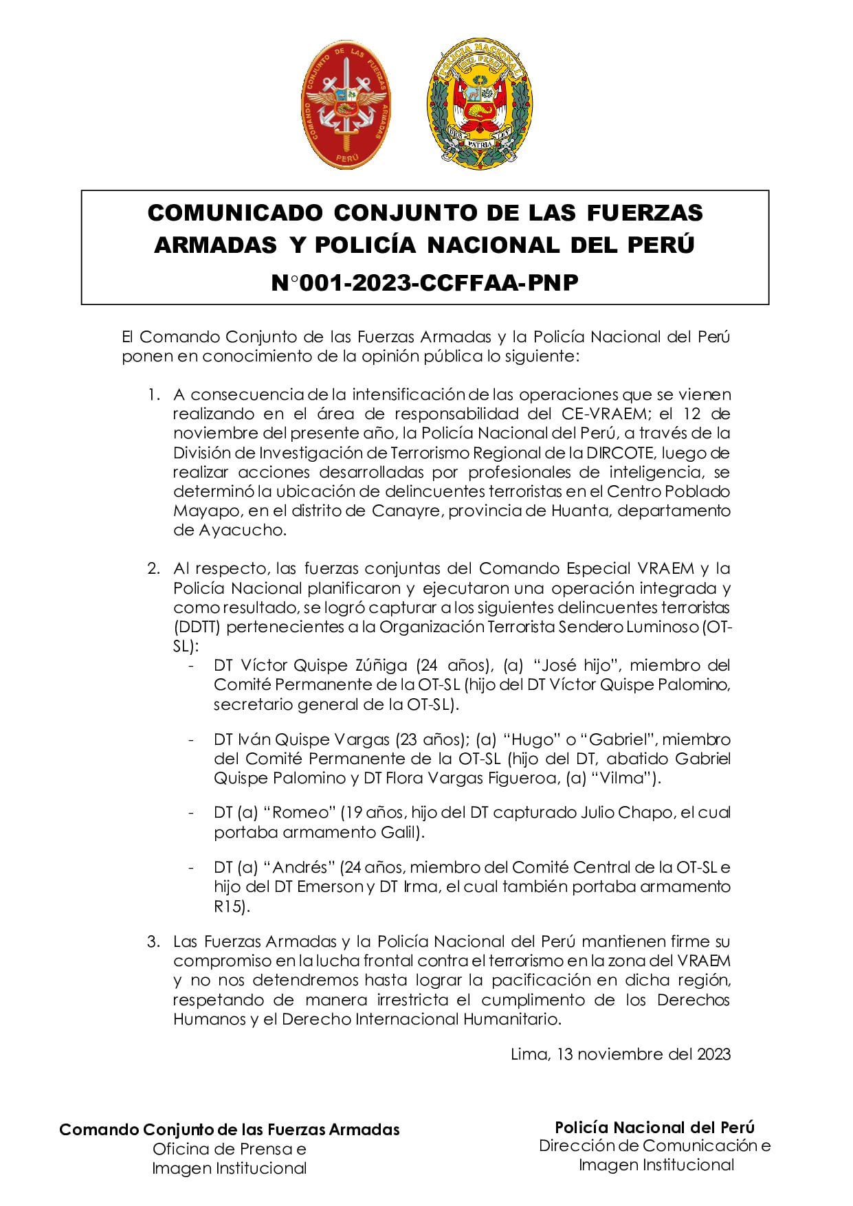 comunicado de prensa