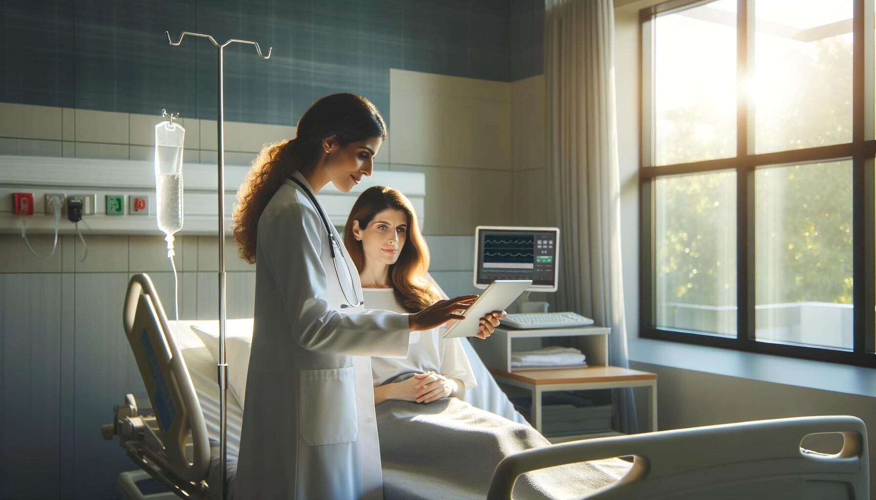 Médico utilizando una tableta digital para monitorear el tratamiento de un paciente en un entorno hospitalario. La atención médica y el uso de la tecnología se resaltan en la foto. (Imagen ilustrativa Infobae)