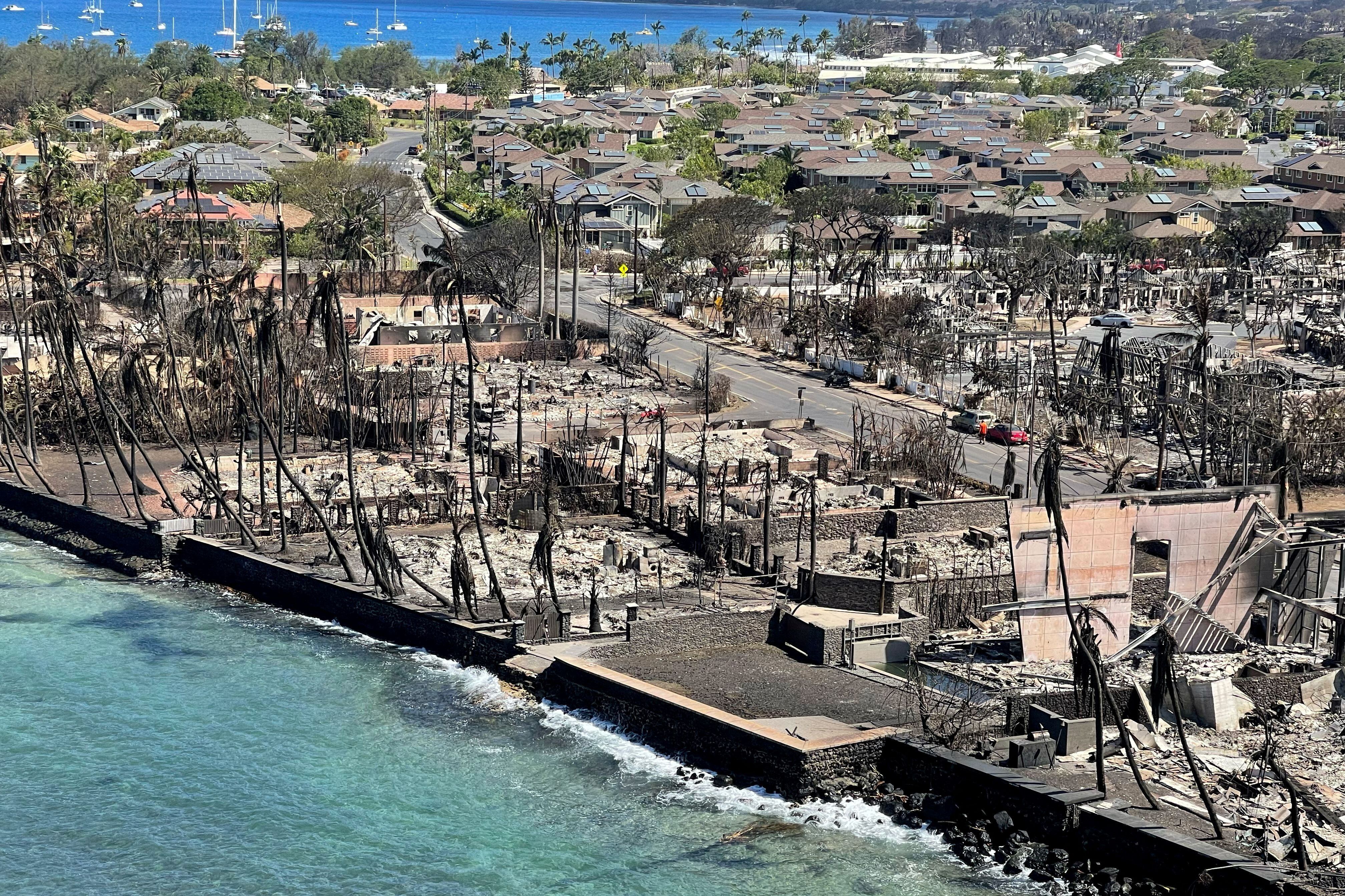 Vista panorámica de la destrucción del fuego en Lahaina (via Reuters)