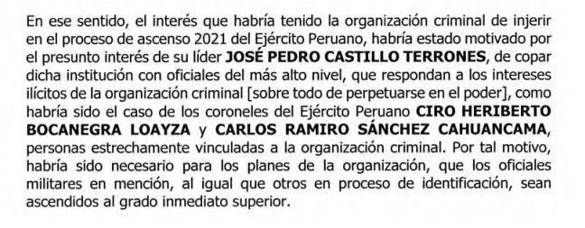 Denuncia constitucional detalla que el expresidente Pedro Castillo quiso capturar el Ejército para perpetuarse en el poder.