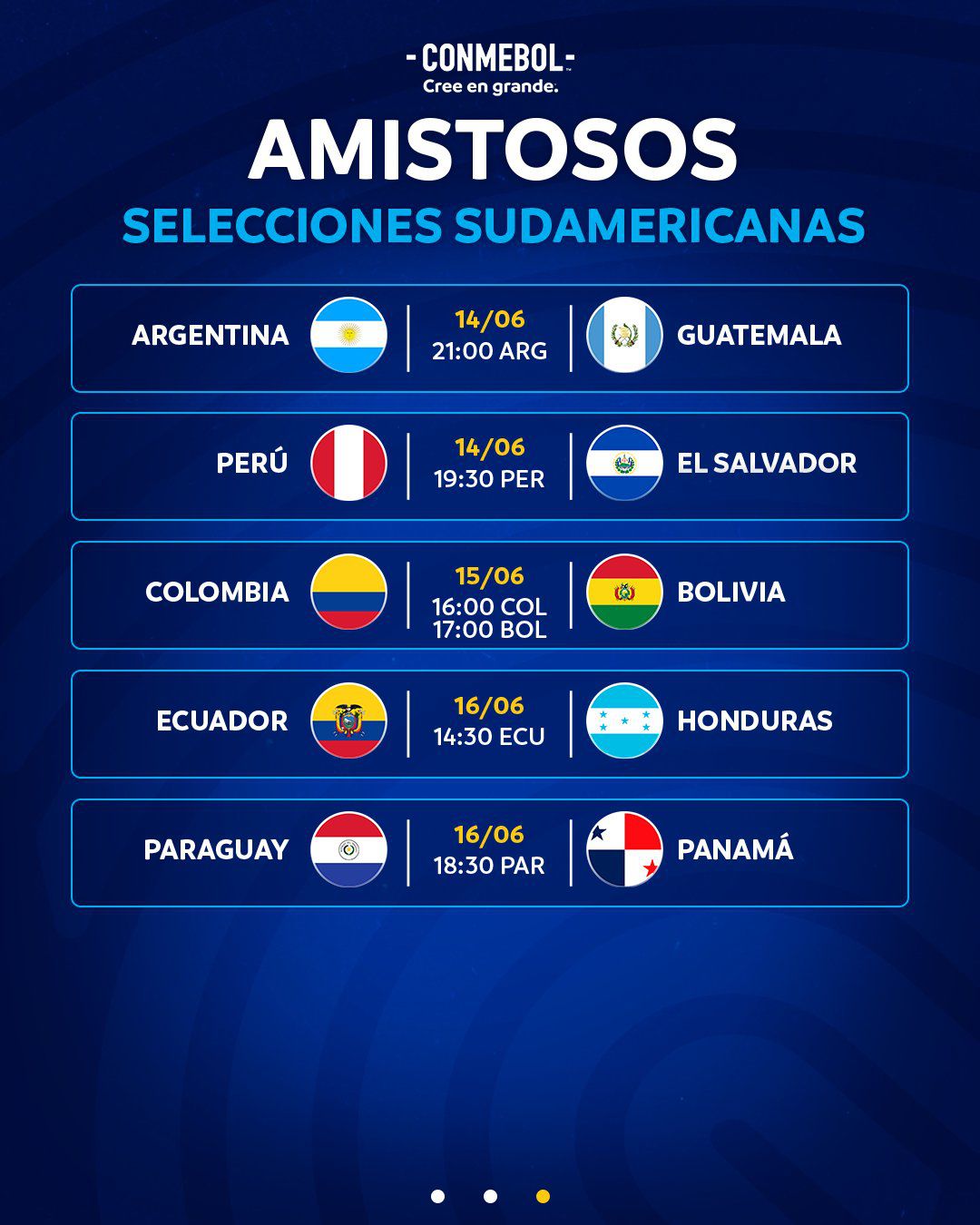 Programación de amistosos internacionales de selecciones de Conmebol en fecha FIFA previo a la Copa América 2024.