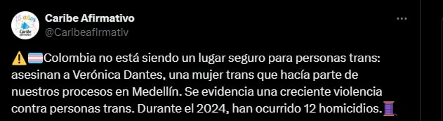 Este acto de violencia se suma a otros casos que han ocurrido en el país - crédito Caribe Afirmativo / X