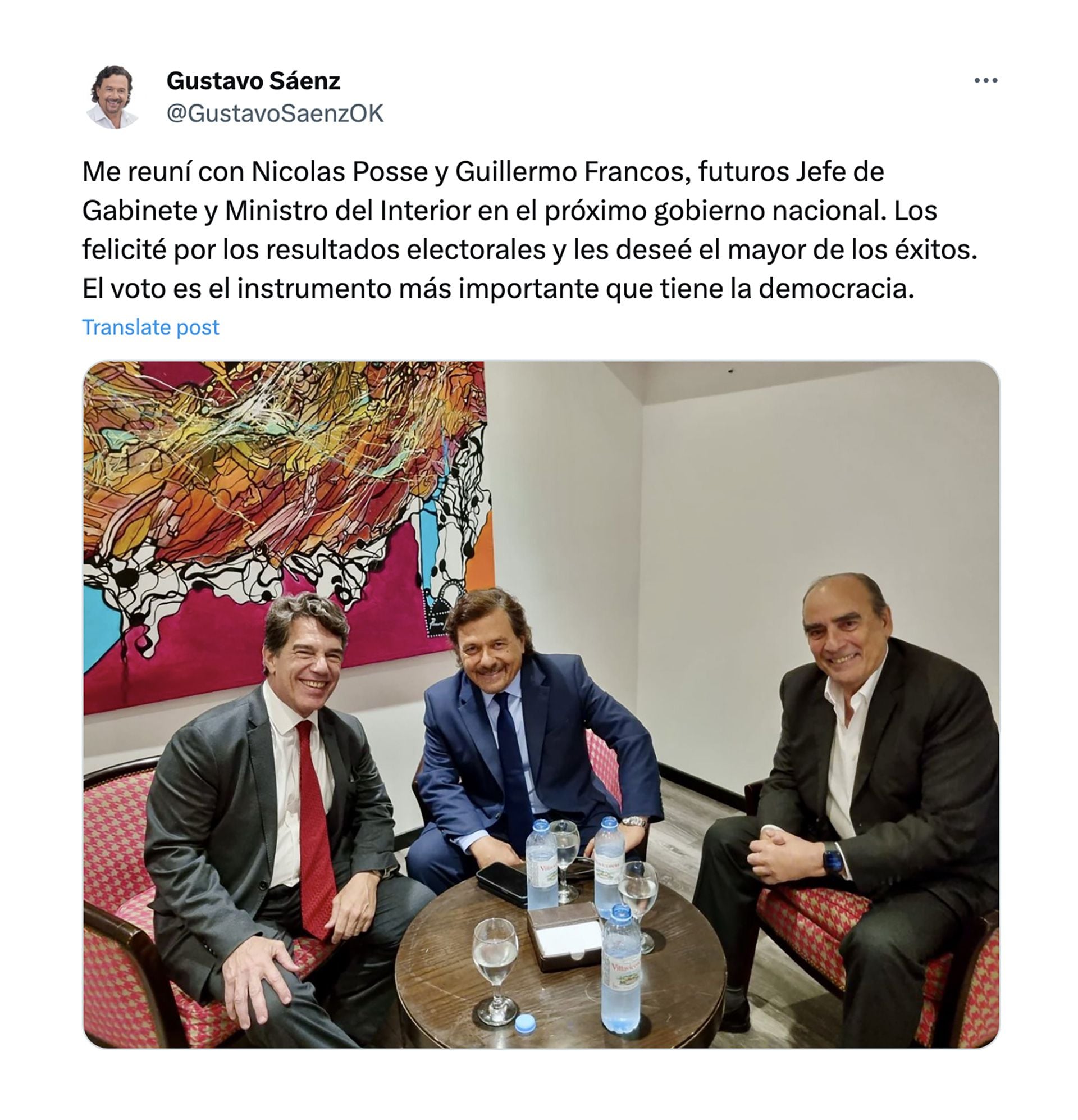 reunión del gobernador de Salta Gustavo Sáenz con futuros funcionarios del gobierno de Javier Milei