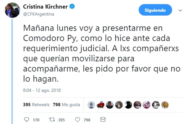 (Twitter: @CFKArgentina)