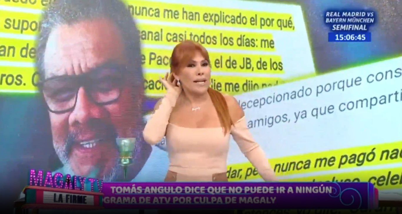 Magaly Medina desmiente veto a Tomás Angulo en ATV y lo califica de ‘desleal’. (Captura: Magaly TV La Firme)