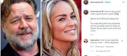 La actriz y productora de 62 años escribió un cordial mensaje al comunicado de Crowe (Foto: Instagram @sharonstone)