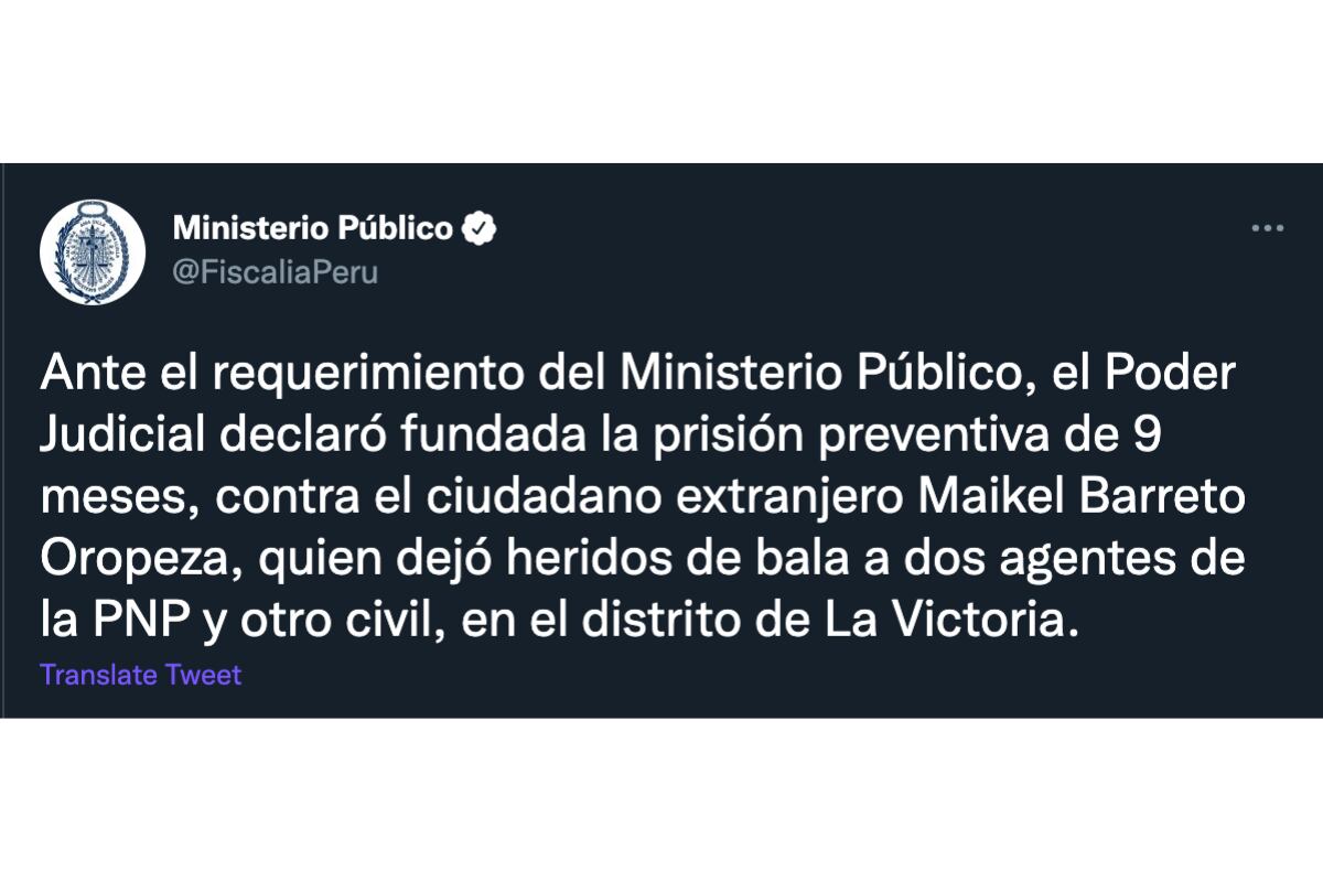 Poder Judicial decreta nueve meses de prisión preventiva a extranjero que agredió a dos policías