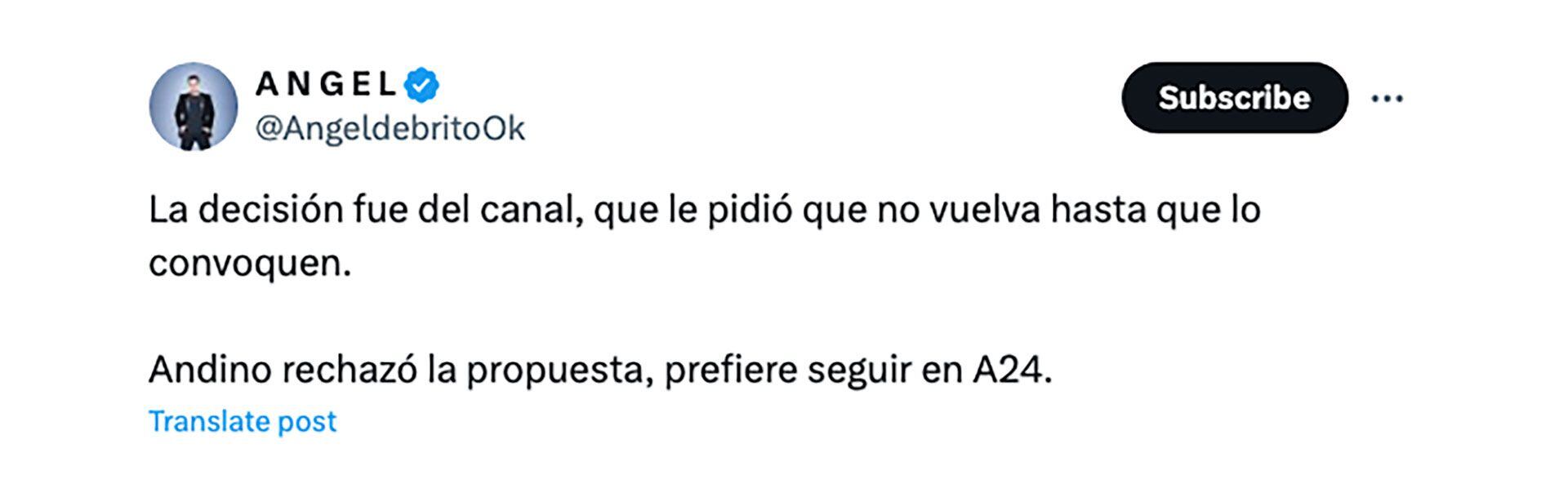 En su cuenta de Twitter, el conductor de LAM aseguró que la decisión fue tomada por el canal 