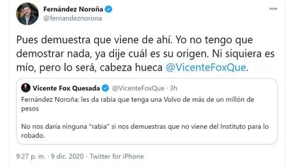 Fernández Noroña y Vicente Fox discuten por un choche (Foto: Twitter/@fernandeznorona)