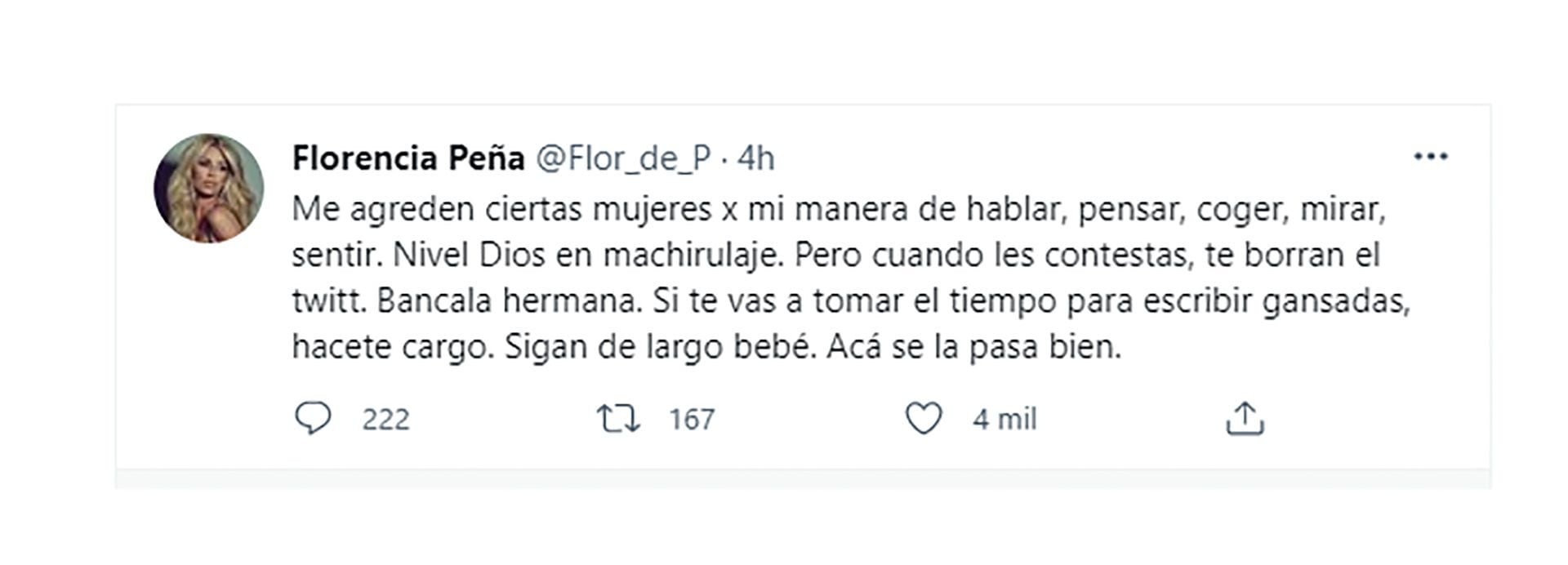 El tuit de Florencia Peña