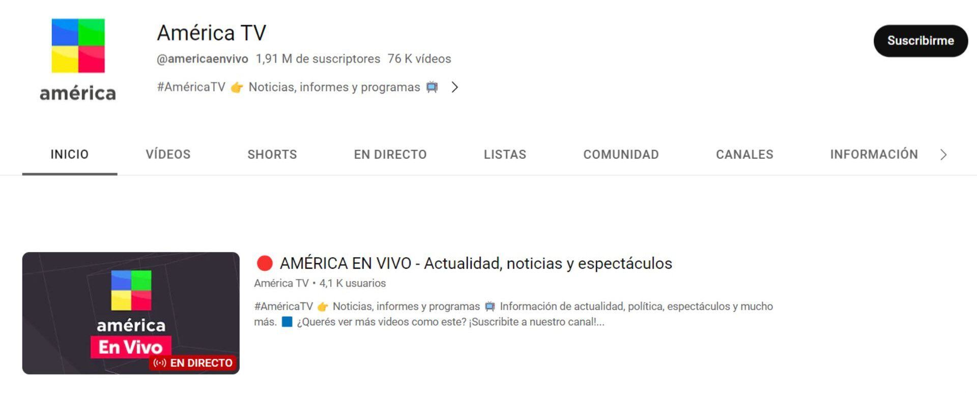 Canal de Youtube de América TV, canal argentino.