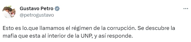 El presidente de la República, Gustavo Petro, se manifestó tras conocerse las amenazas contra el director de la UNP, Augusto Rodríguez. Foto: @petrogustavo/ Twitter