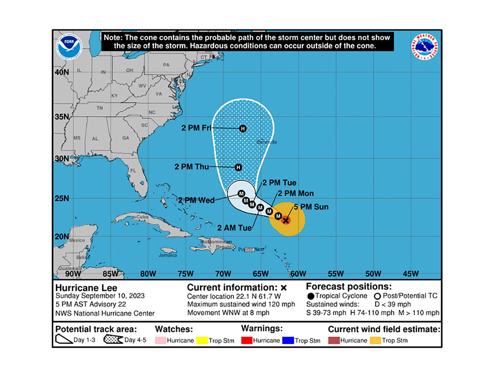 Lee se fortaleció de categoría 1 a 5 en un solo día.. (NATIONAL HURRICANE CENTER)