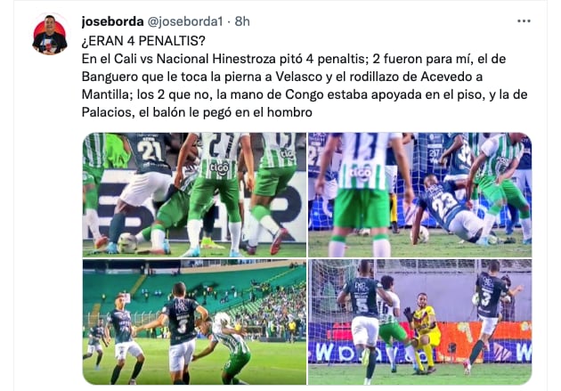 The arbitration controversies in the Cali-Nacional match (Liga BetPlay 2022-I). Screenshot