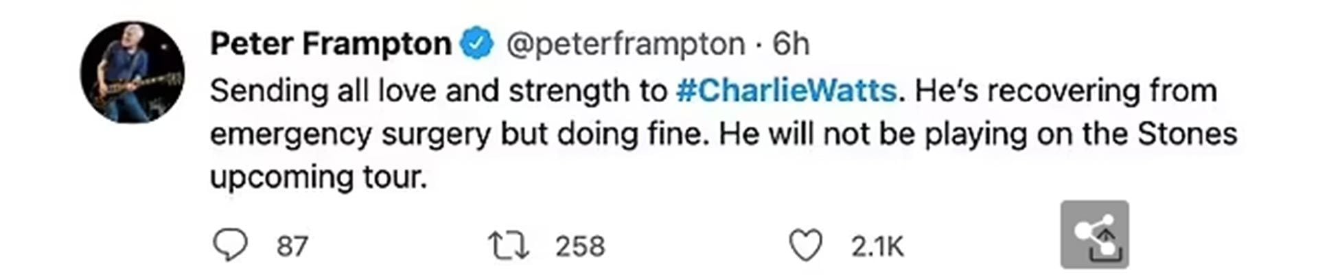 El twitt de Peter Frampton
