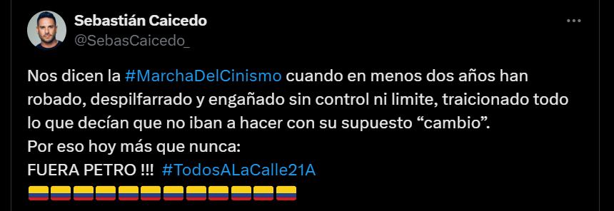 Publicación del actor Sebastián Caicedo - crédito @SebasCaicedo_/X