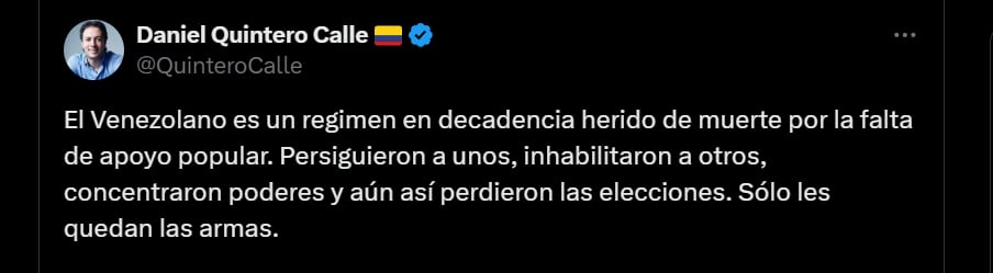 Daniel Quintero critica a Nicolás Maduro - @QuinteroCalle/X