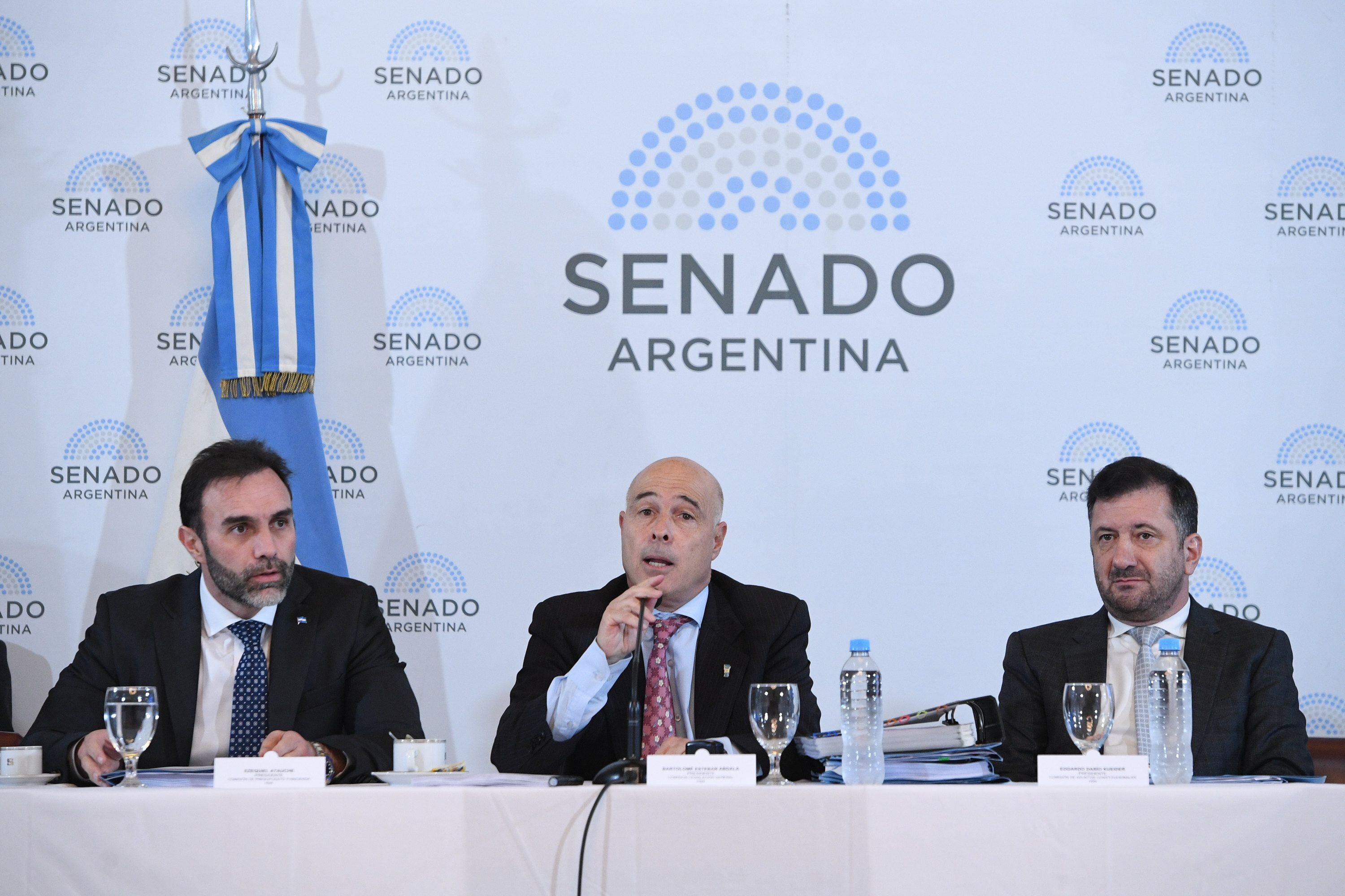 Reunión plenaria de las comisiones de Legislación General, de Presupuesto y Hacienda y de Asuntos Constitucionales en el salón Azul del Honorable Senado de la Nación; el 29 de mayo de 2024, en Buenos Aires, Argentina.