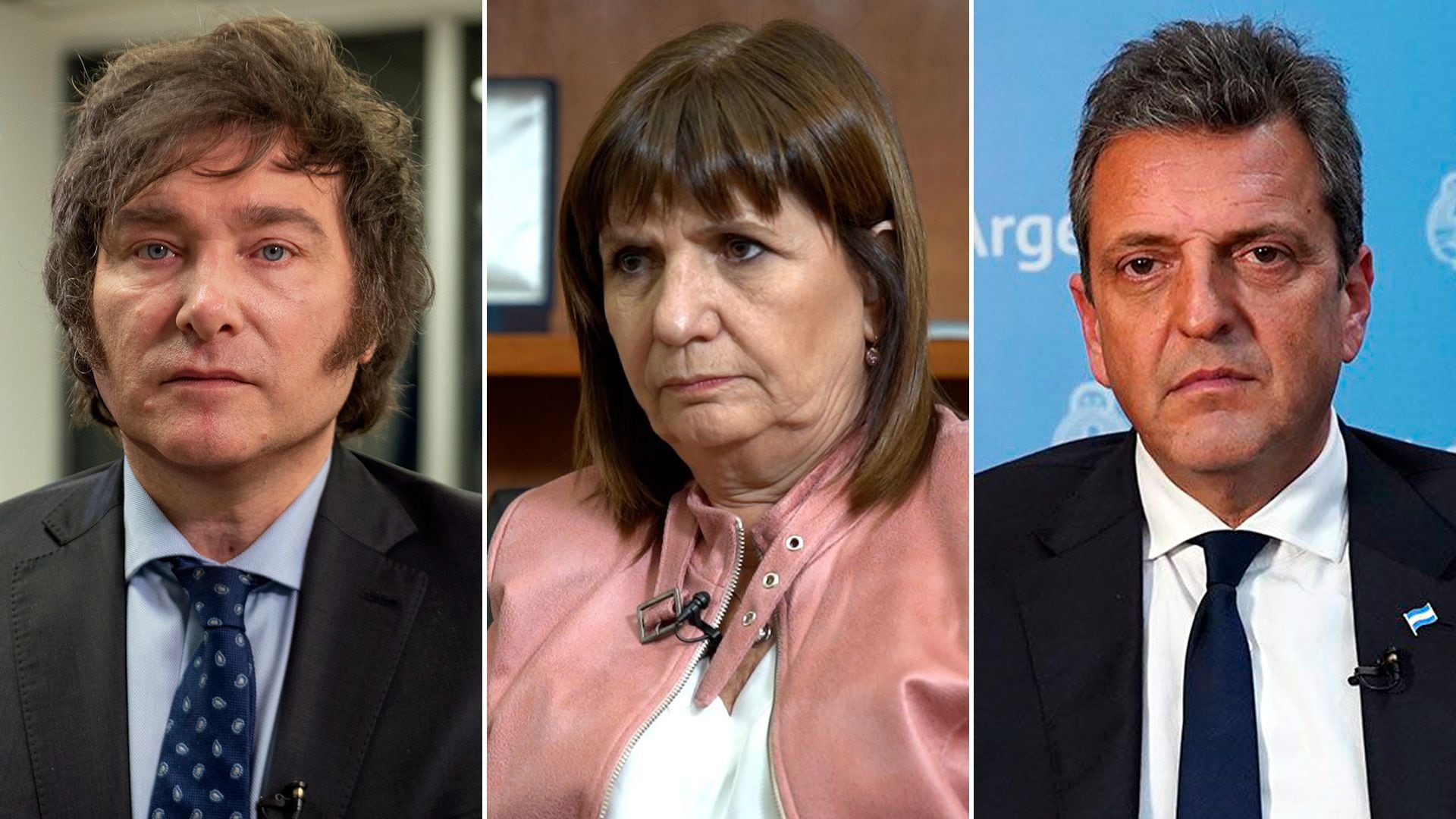 Javier Milei, Patricia Bullrich y Sergio Massa