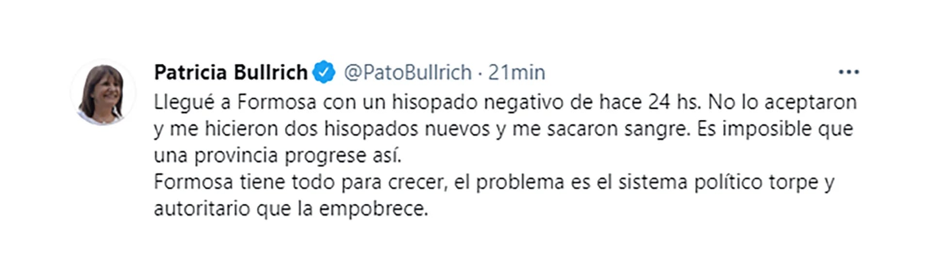 El tuit de Bullrich tras llegar a Formosa