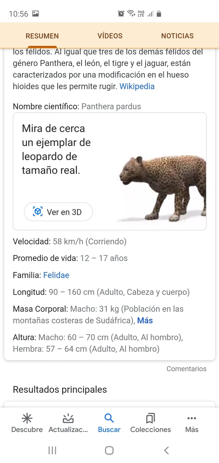 Hay que tipear el nombre del animal y elegir la opción en 3D.