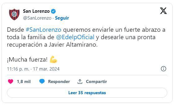 mensaje de San Lorenzo por Javier Altamirano en Estudiantes