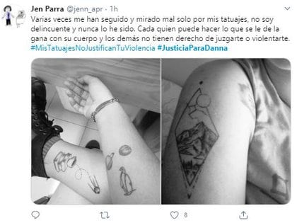 Usuarias de redes sociales protestaron por el hecho de que tener tatuajes no justifica la violencia feminicidia. (Foto: Twitter)