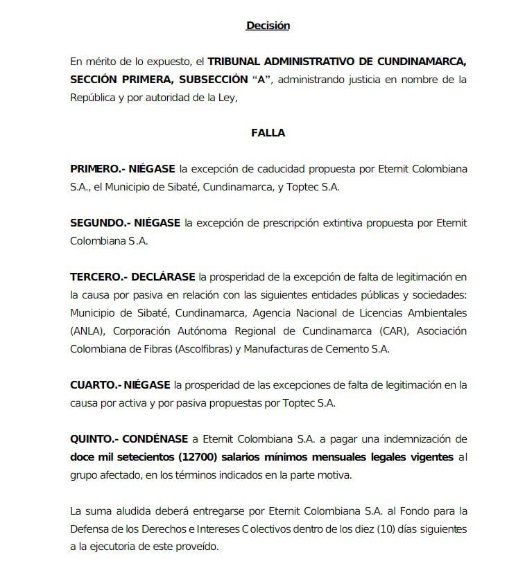 Víctimas del asbesto en Colombia le ganaron demanda a Eternit: la empresa  deberá pagar más de $12.000 millones y ofrecer disculpas - Infobae