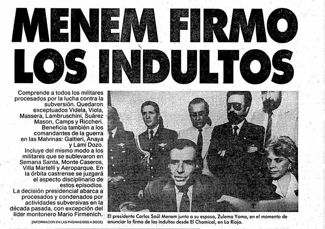 Los indultos de Menem en diciembre de 1990