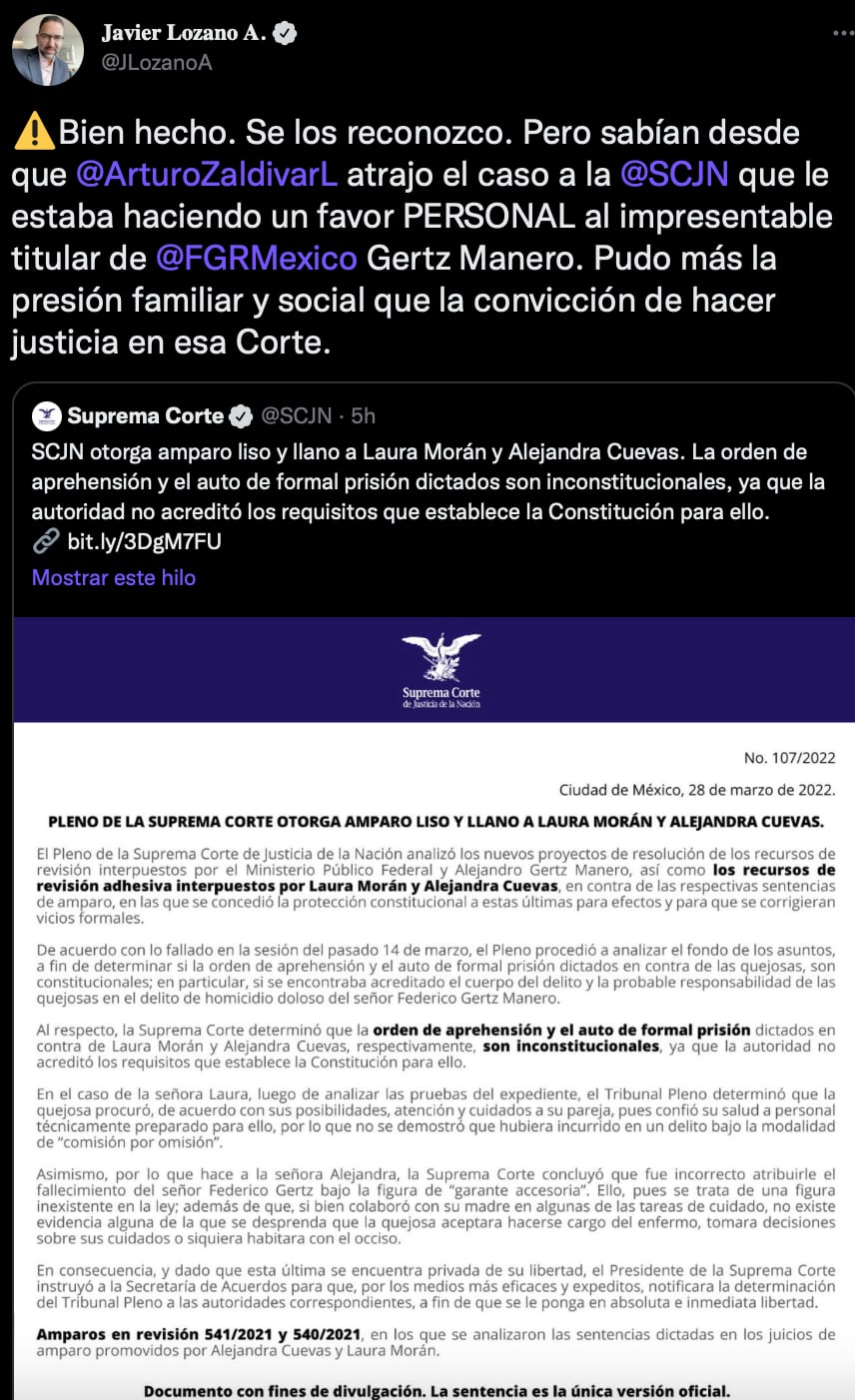 Javier Lozano SCJN Alejandro Gertz Manero