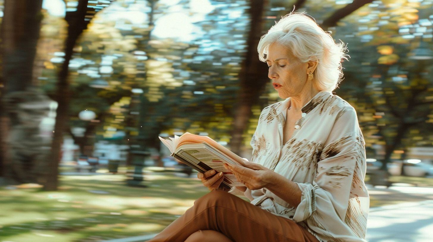 Señora mayor disfruta de la lectura en solitario en un banco de parque, evidenciando cómo los momentos de tranquilidad pueden ser un refugio contra la soledad y el aislamiento. La imagen invita a considerar el impacto de la falta de interacciones sociales en la salud mental, y la necesidad de abordar estos temas a través de la psicología y la terapia. (Imagen ilustrativa Infobae)