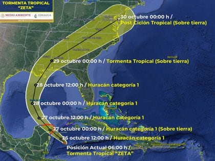 Trayectoria actualizada tormenta tropical Zeta (Foto: SMN/Conagua Clima)