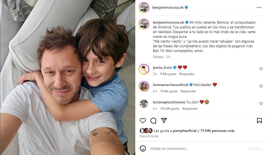 Las emotivas palabras de Benjamín Vicuña y los recuerdos de Pampita por el cumpleaños de su hijo Benicio: “Mi niño valiente”