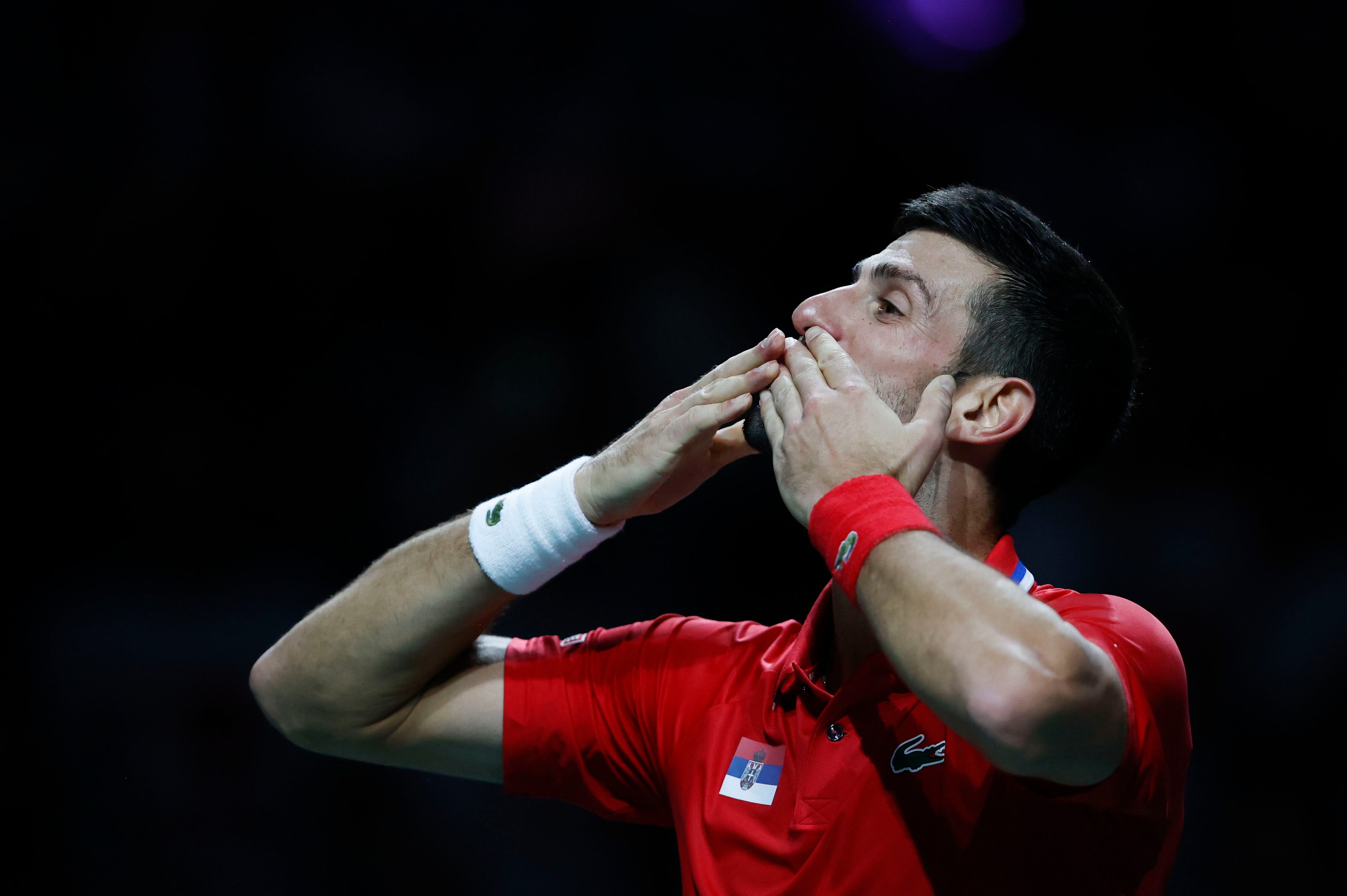 Novak Djokovic celebra una victoria en la Davis (EFE/Jorge Zapata)