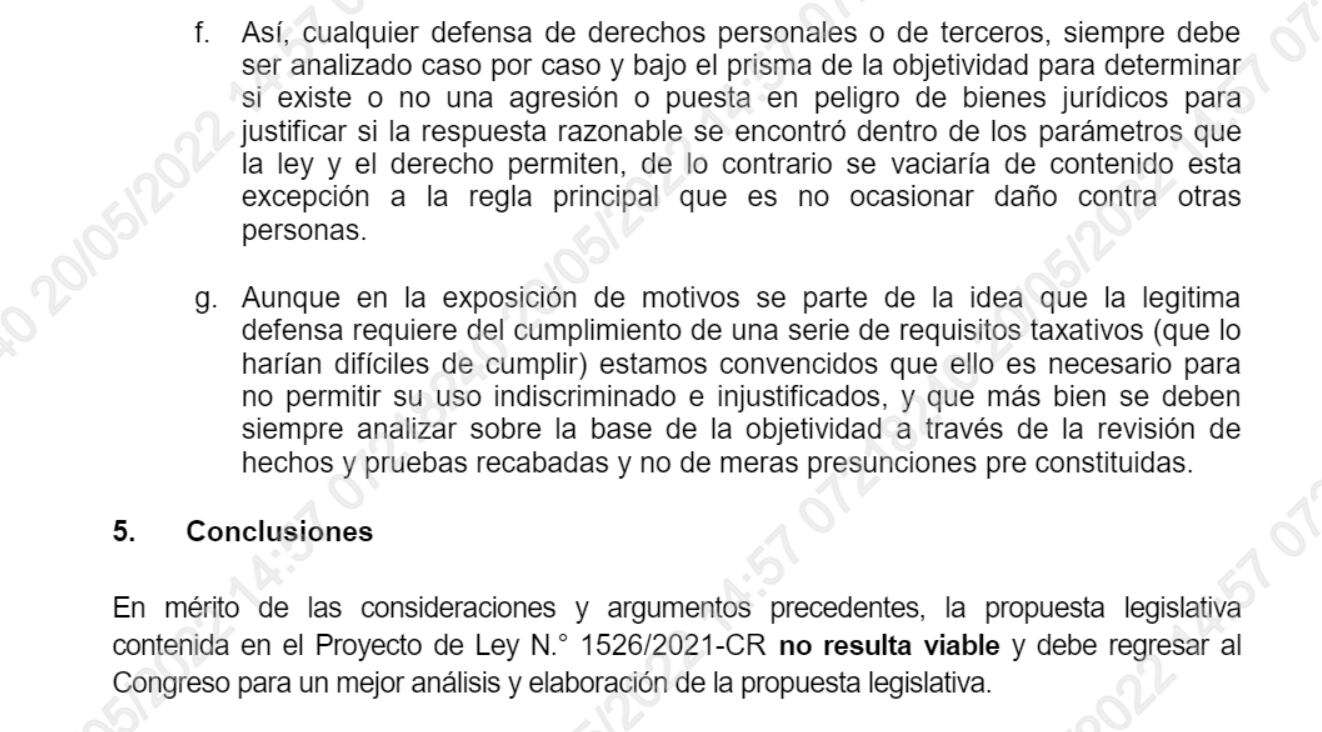 Opinión del Poder Judicial sobre la legítima defensa