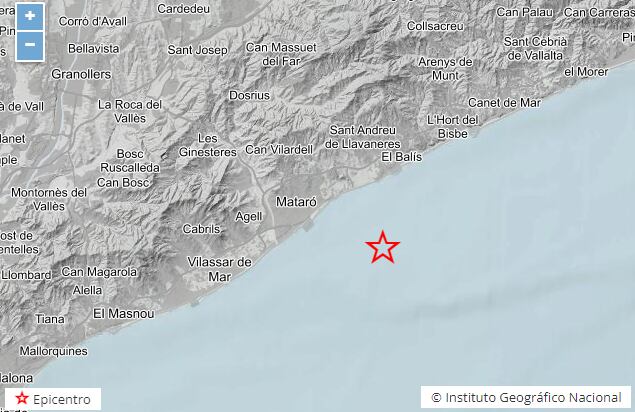 Mapa del ING donde se puede ver el epicentro del terremoto.