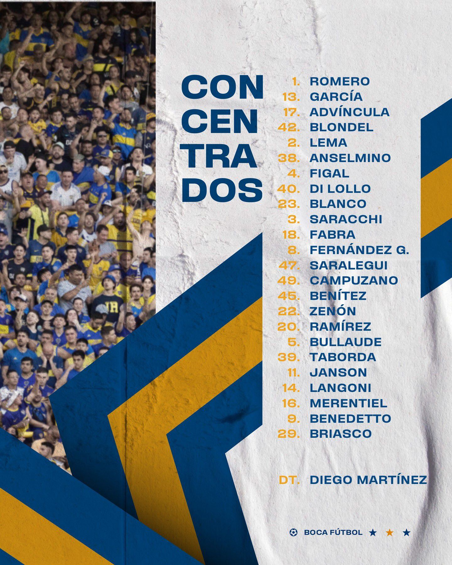 convocados boca vs central córdoba