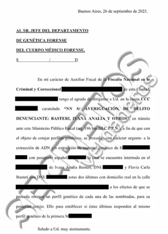 El documento presentado por Luis Ventura que autoriza el análisis de ADN (Captura América)