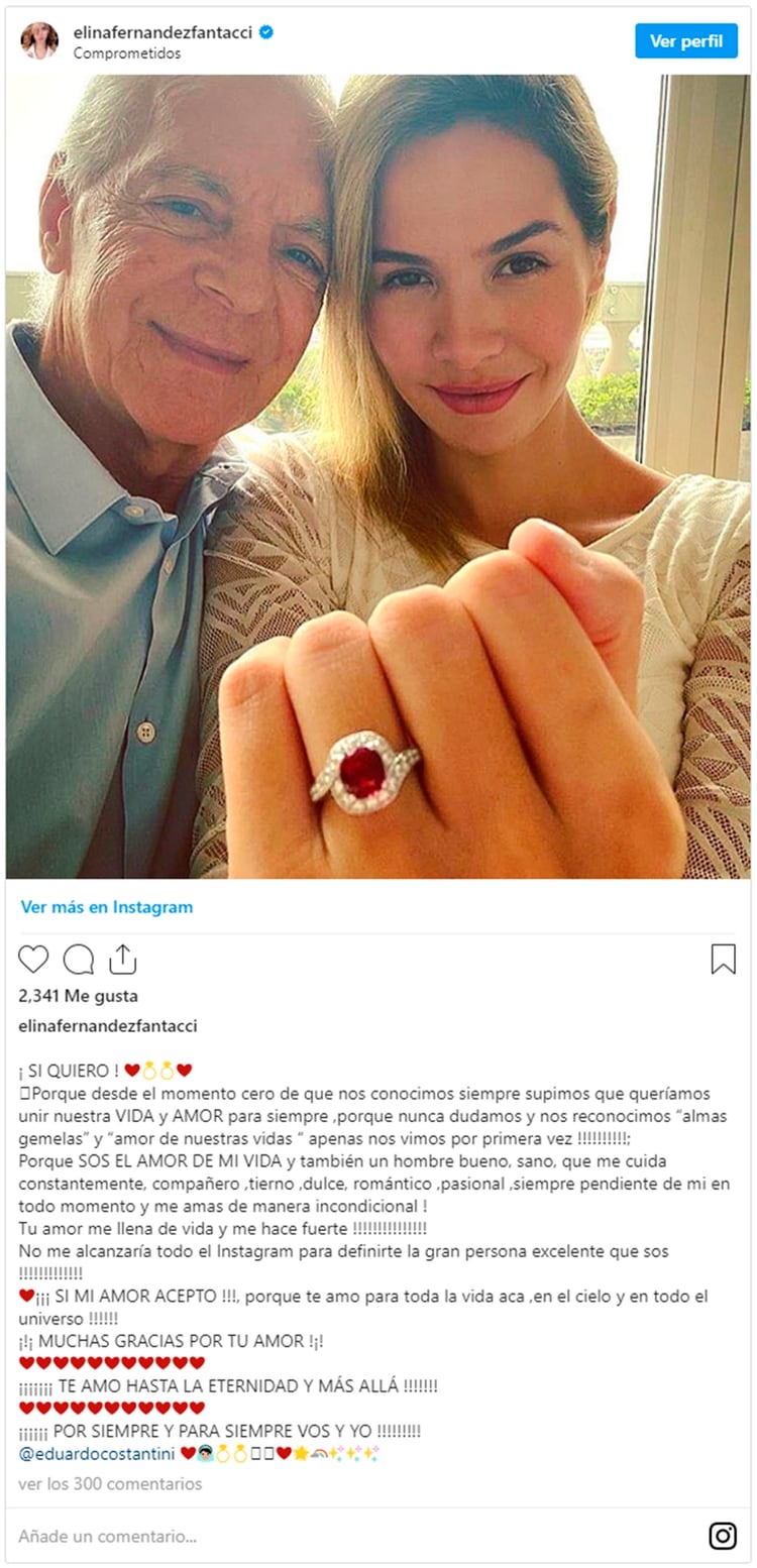 El posteo en Instagram con el que Elina confirmó que se había casado con Costantini. 