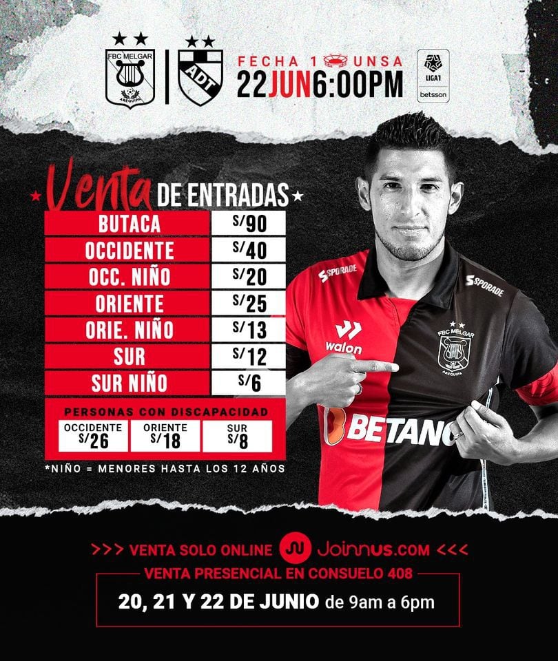 Entradas de Melgar vs ADT.