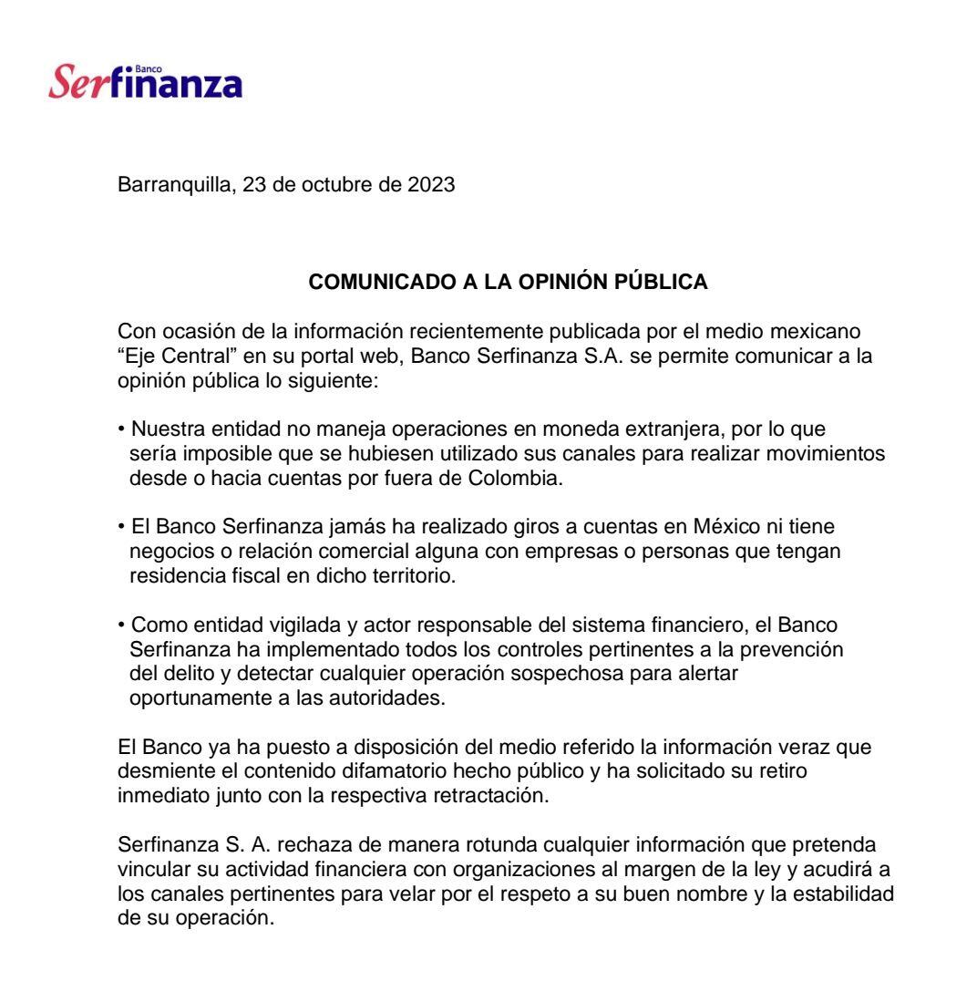 Serfinanza, banco de la familia Char, negó tener participación en la consolidación del cártel de Sinaloa y Los Chapitos en Colombia - crédito redes sociales