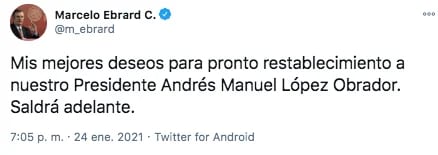 Marcelo Ebrad confió en que el mandatario mexicano "saldrá adelante" (Foto: Twitter)
