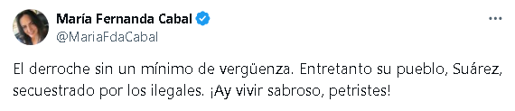 María Fernanda Cabal arremetió contra Francia Márquez por su esquema de seguridad - crédito @MariaFdaCabal/X