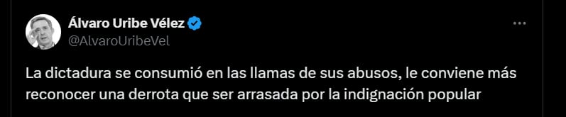 Pronunciamiento de Álvaro Uribe sobre la situación en Venezuela - crédito @AlvaroUribeVel/X