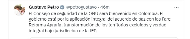 Gustavo Petro se pronunció sobre la visita que hará el Consejo de Seguridad de la ONU a Colombia, en febrero de 2024 - crédito @petrogustavo/X