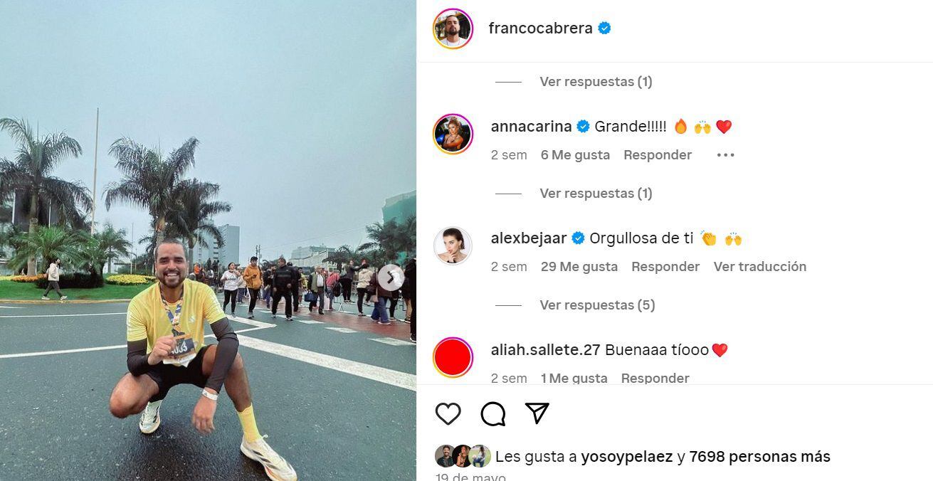 Alex Béjar y Franco Cabrera intercambian mensajes cariñosos en sus redes y usuarios se emocionan. Instagram.